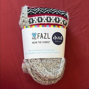 Handmade Knit Socks with Red Accents